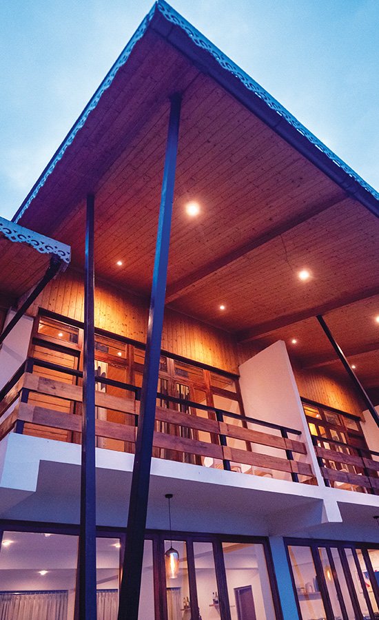 Timber architecture at dusk, Kaya Gantavya Resort & Spa, Pelling